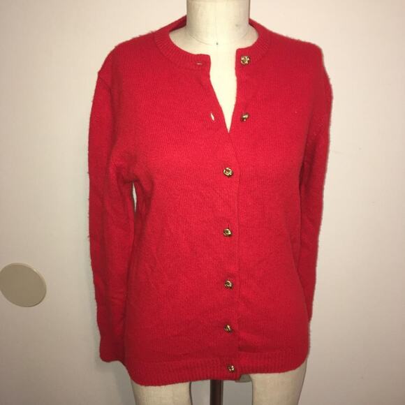 Neiman-Marcus Red 100% Cashmere Cardigan Sweater S - Picture 2 of 9